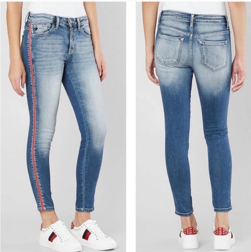 KanCan Mid Rise Ankle Stripe Stretch Skinny Jeans